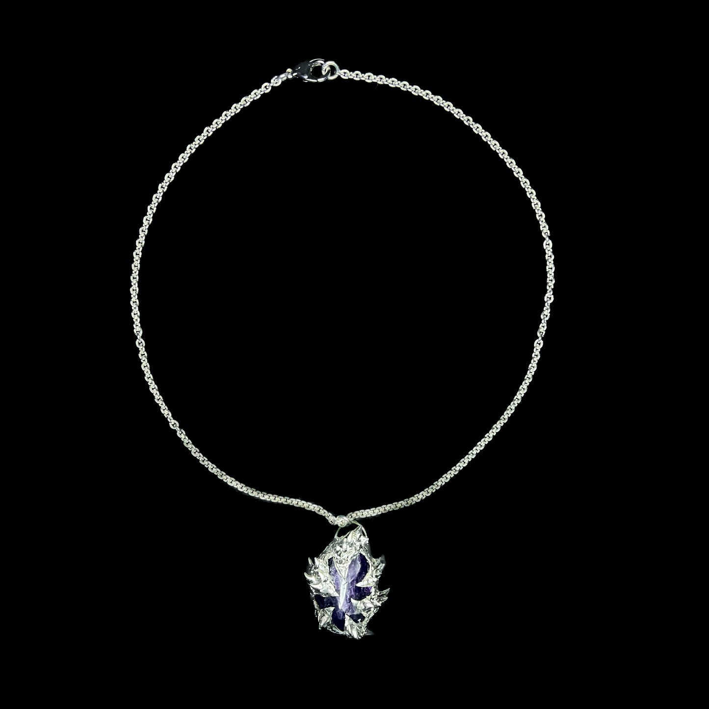 Dragon Scale Amethyst Pendant - Amethyst Spiked Necklace