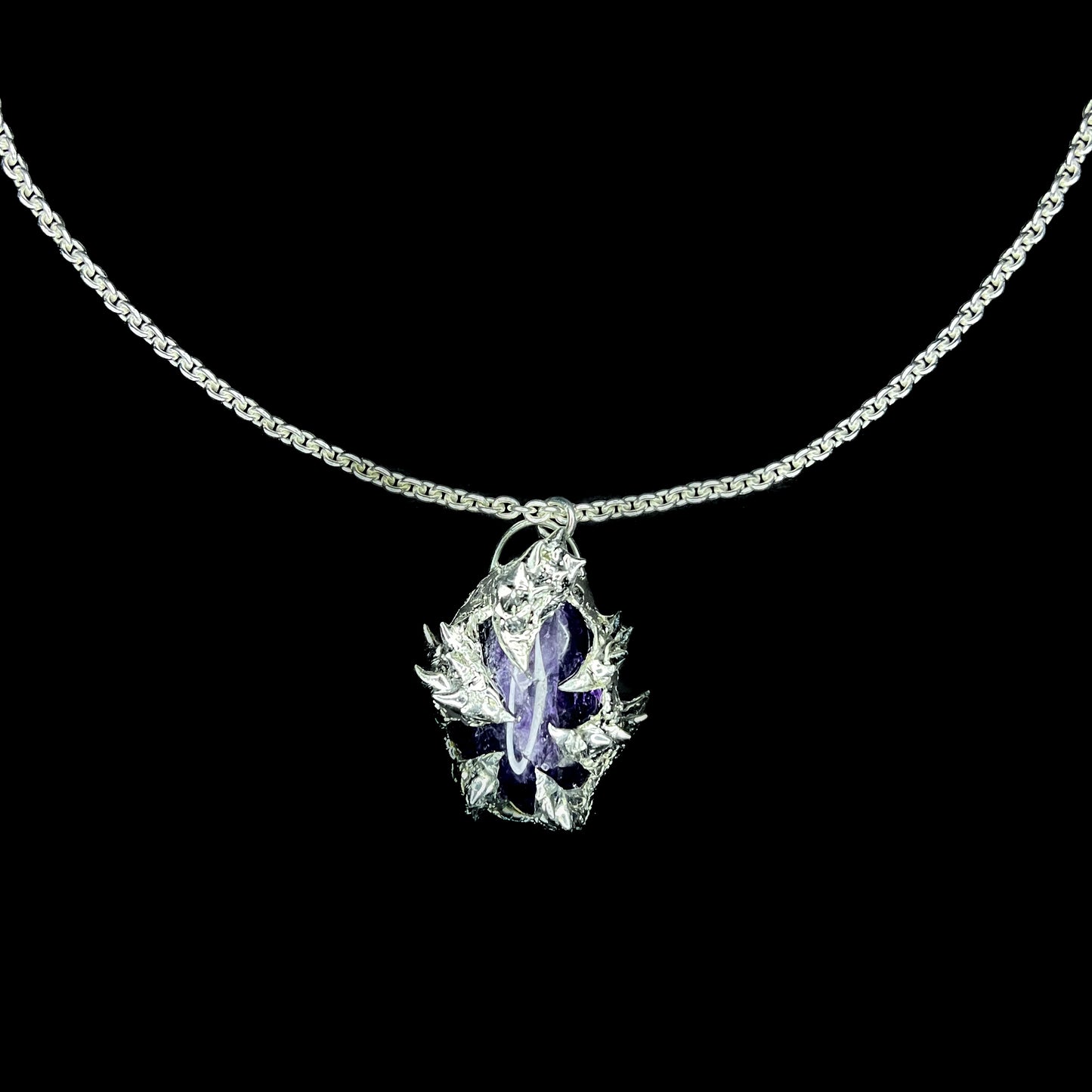 Dragon Scale Amethyst Pendant - Amethyst Spiked Necklace
